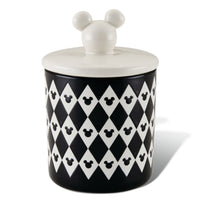 The Ceramic Jar with Airtight Lid has a black and white diamond pattern and a lid shaped like mouse ears, reminiscent of Disney's Mickey Mouse. This design is both charming and practical, ensuring contents stay fresh.