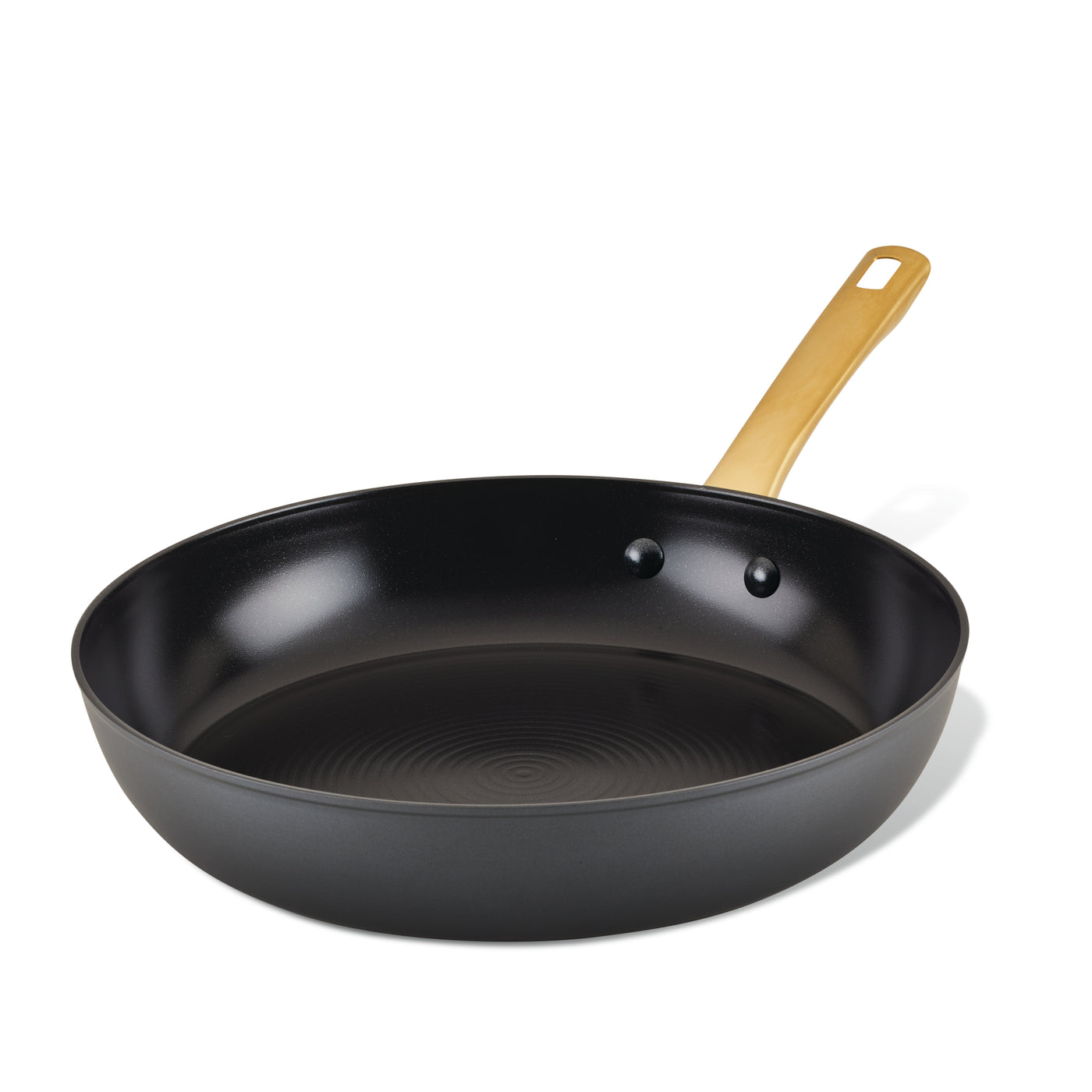 Forged Induction Ceramic 12.25-Inch Frying Pan with a wooden handle, designed with forged aluminum construction for even heat distribution on a white background.