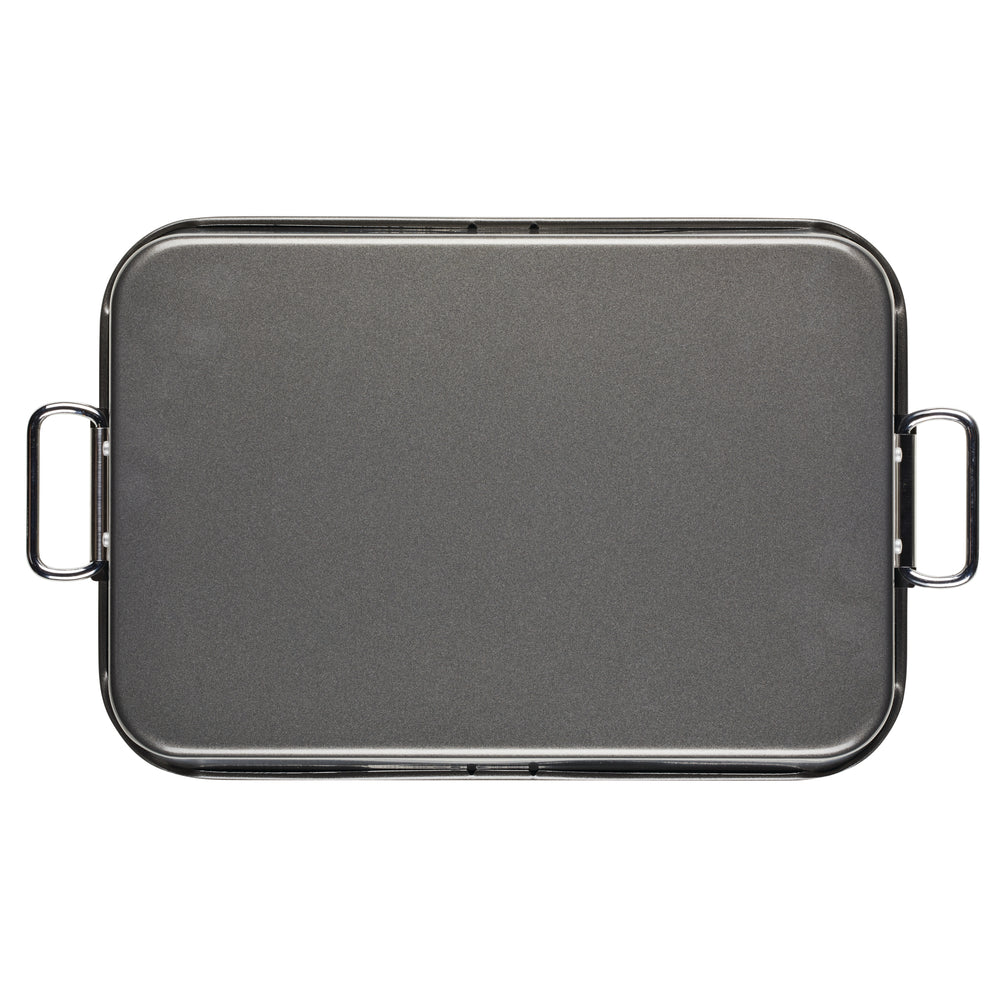 Farberware Bakeware Nonstick Steel Roaster with Flat Rack, 11-Inch x  15-Inch, Gray