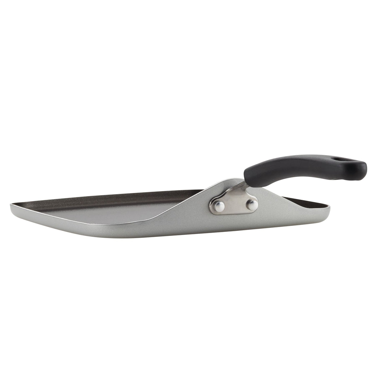 Nonstick frying pan with a black handle on a white background.