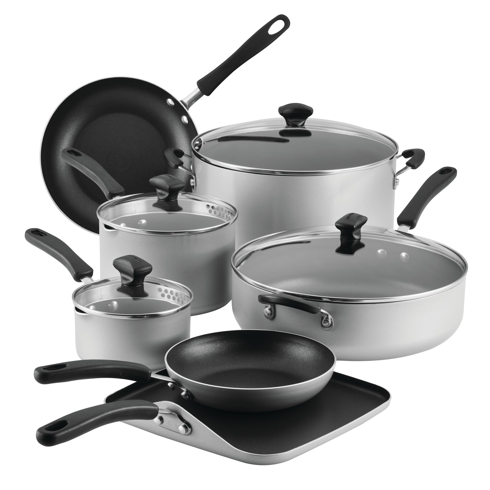 Explore the 11-Piece Nonstick Cookware Set by Farberware, which includes pots and pans with lids designed with DiamondMax Nonstick technology for easy cooking and cleaning.