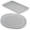2-Piece Perforated Pizza Pan and Baking Sheet Set on a white background.