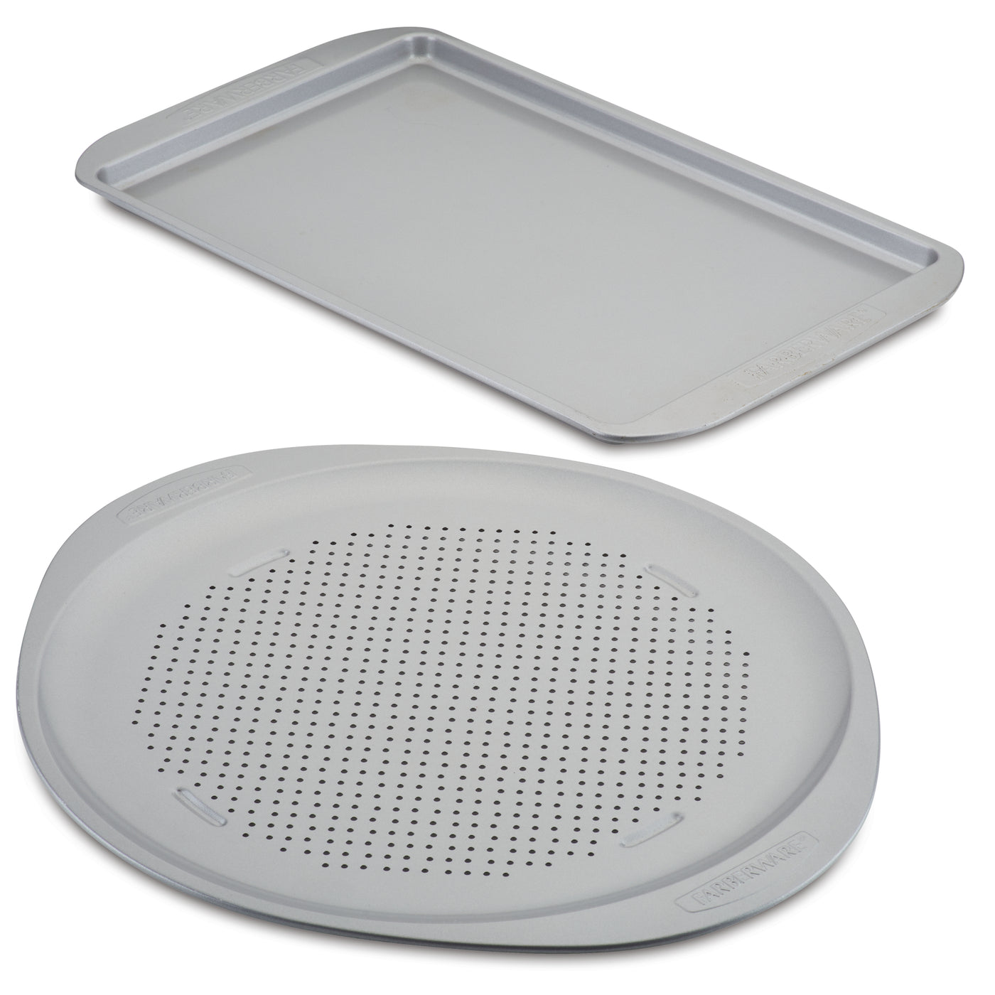 2-Piece Perforated Pizza Pan and Baking Sheet Set on a white background.