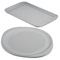 2-Piece Perforated Pizza Pan and Baking Sheet Set on a white background.