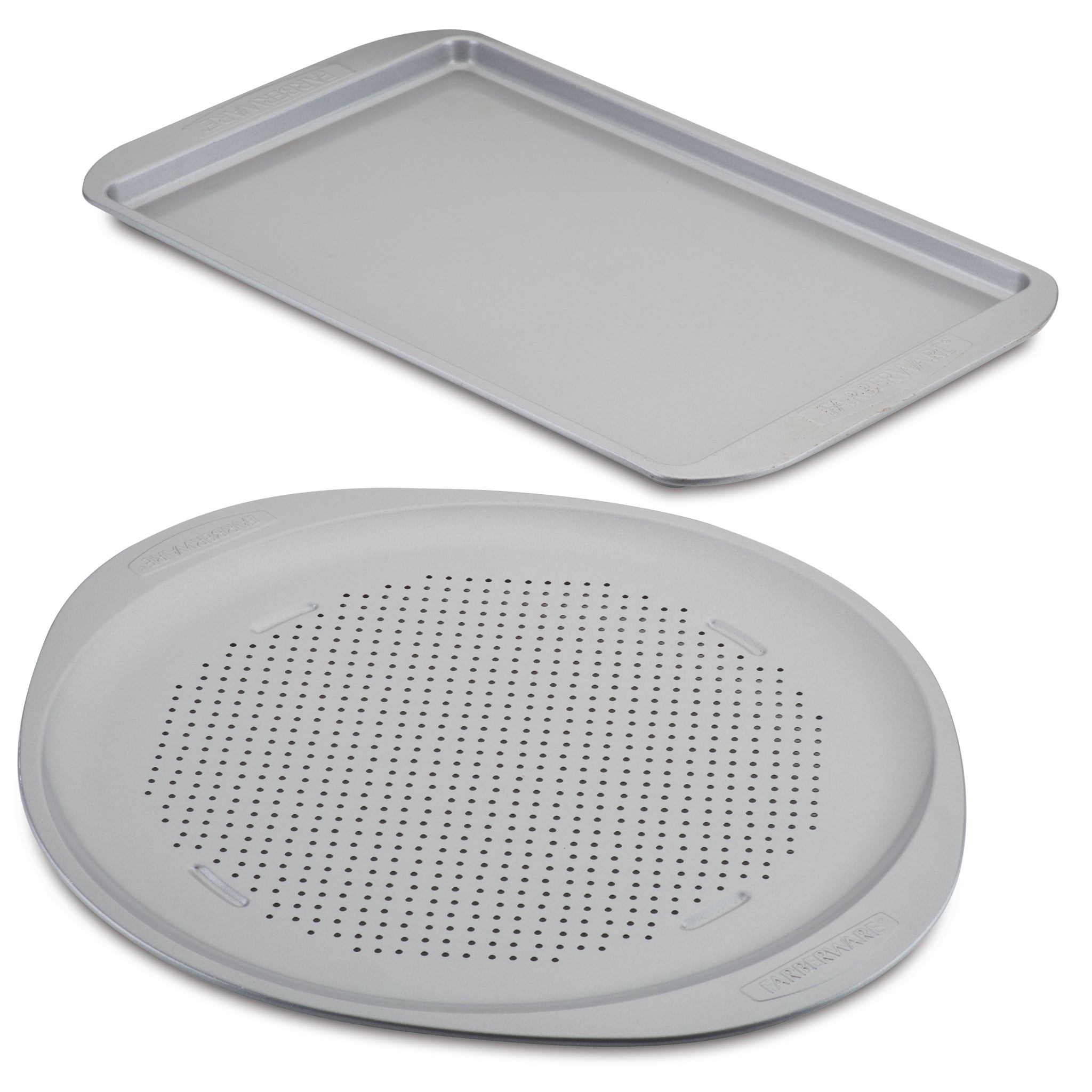 2-Piece Perforated Pizza Pan and Baking Sheet Set on a white background.