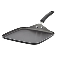 11-Inch Nonstick Square Griddle with a black handle, showcasing durable aluminum construction and a nonstick surface, set against a white background.