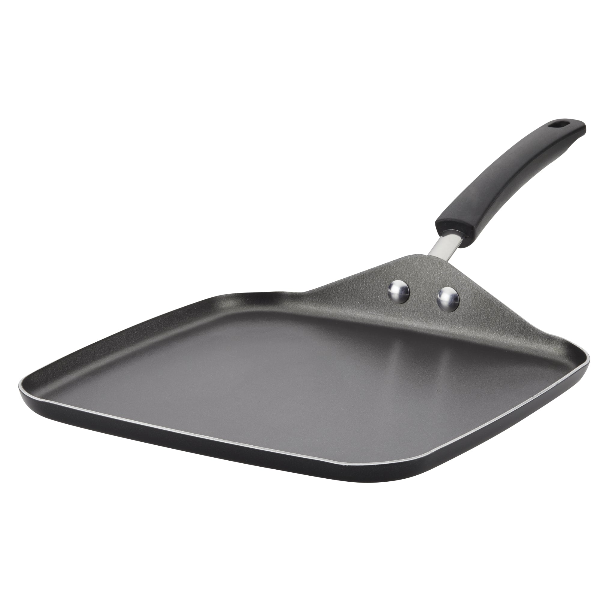 11-Inch Nonstick Square Griddle with a black handle, showcasing durable aluminum construction and a nonstick surface, set against a white background.