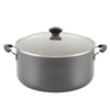 The 10.5-Quart Nonstick Stockpot with Lid is a large black cooking pot that features a glass lid and black handles, constructed from aluminum with a nonstick interior for hassle-free cooking. Plus, it’s dishwasher safe for easy cleanup.