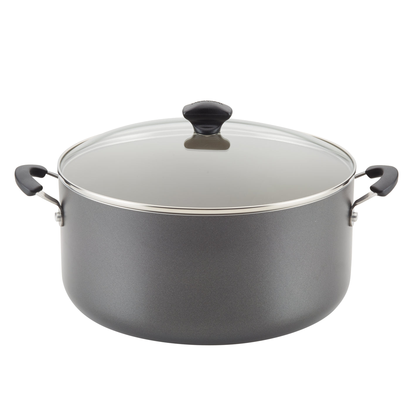 The 10.5-Quart Nonstick Stockpot with Lid is a large black cooking pot that features a glass lid and black handles, constructed from aluminum with a nonstick interior for hassle-free cooking. Plus, it’s dishwasher safe for easy cleanup.