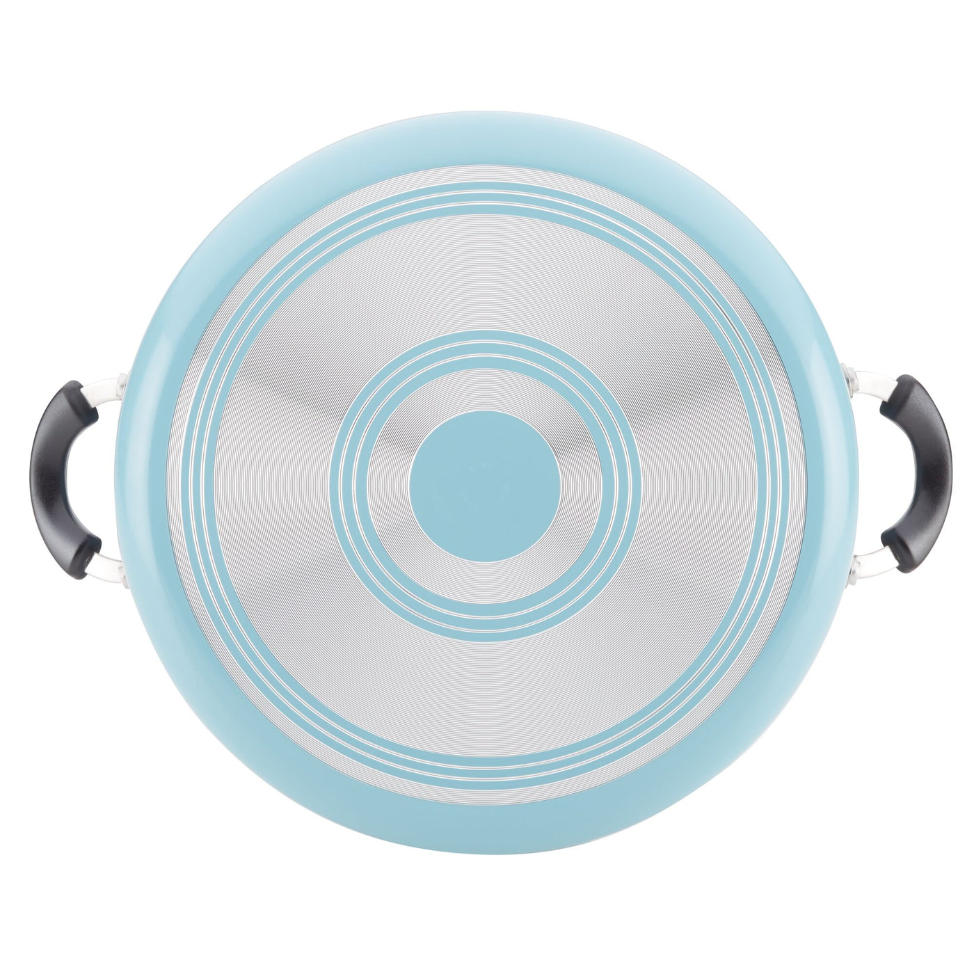 Top view of the 8-Quart Nonstick Stockpot lid, featuring black handles and concentric circles, ideal for simmering soups or providing a nonstick finish.