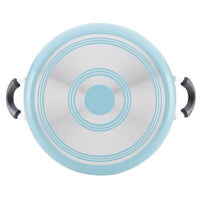 Top view of the 8-Quart Nonstick Stockpot lid, featuring black handles and concentric circles, ideal for simmering soups or providing a nonstick finish.