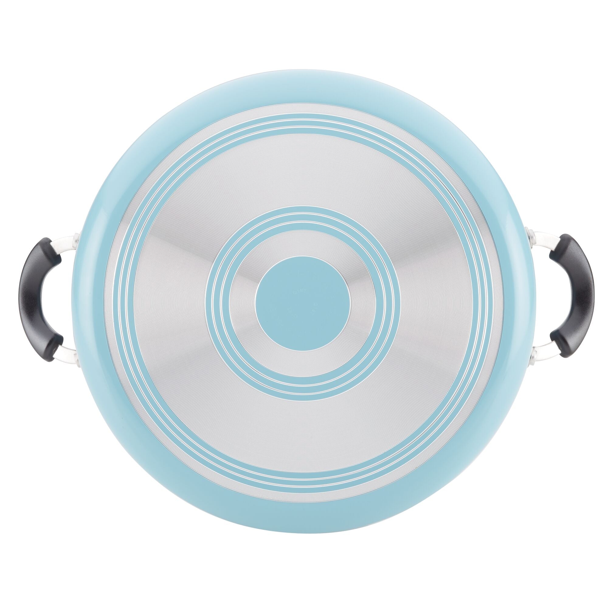 Top view of the 8-Quart Nonstick Stockpot lid, featuring black handles and concentric circles, ideal for simmering soups or providing a nonstick finish.