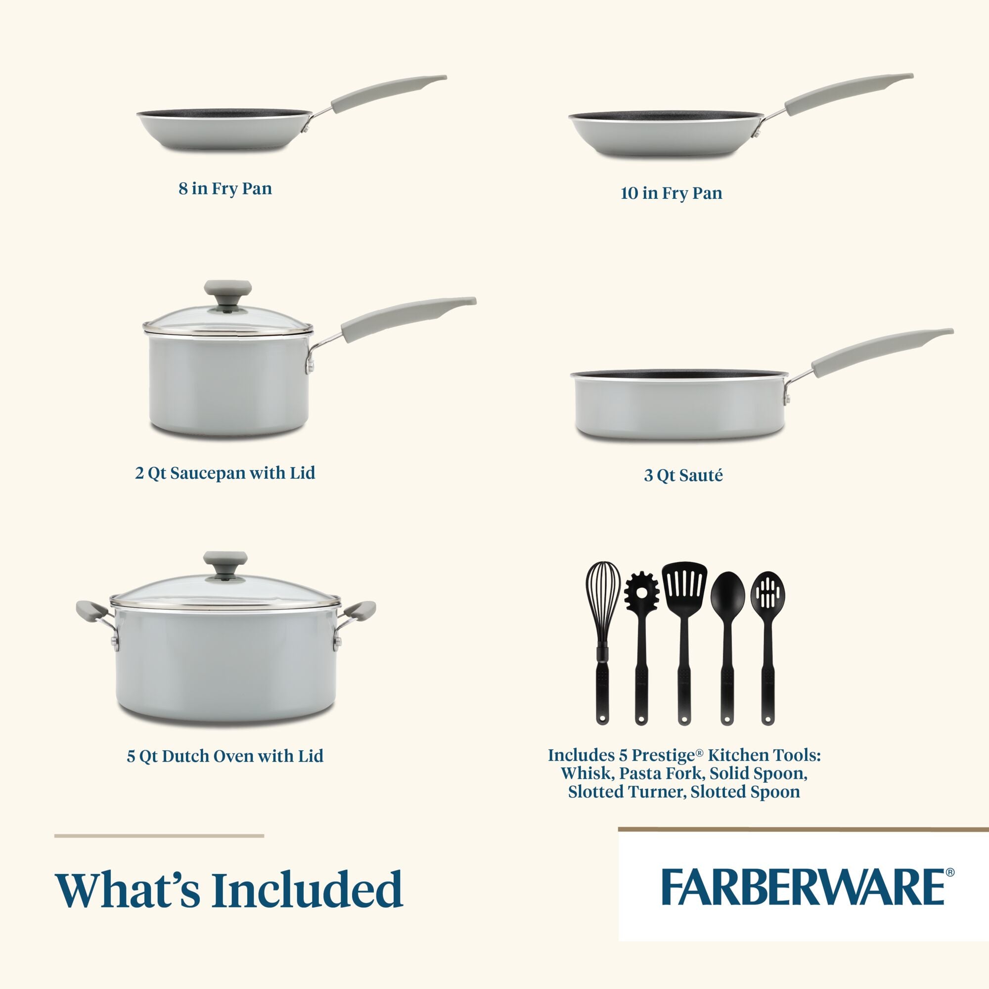 Experience unparalleled ease with our 12-Piece Nonstick Cookware Set, which includes frying pans, saucepans, a Dutch oven, and essential kitchen tools. This collection guarantees a seamless cooking experience every time.