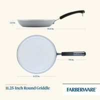 Diagram of the 11.25-Inch Recycled Aluminum Ceramic Nonstick Griddle, highlighting its dimensions and eco-friendly construction.