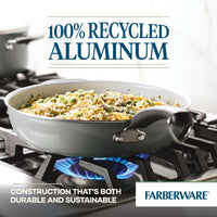 The 12.5-Inch Recycled Aluminum Ceramic Nonstick Deep Frying Pan rests on a gas stove, offering the promise of healthy cooking. Its ceramic nonstick surface guarantees effortless food release and straightforward cleanup, turning every meal into a delightful experience.