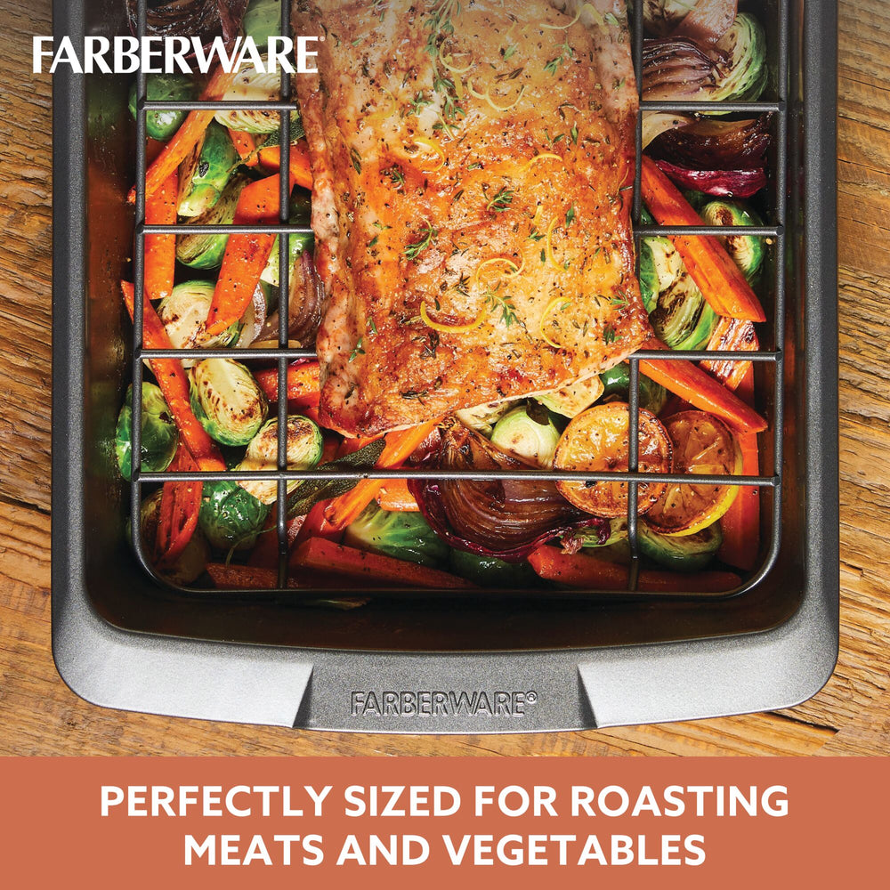 Farberware Bakeware Nonstick Roaster with U-Rack - Gray