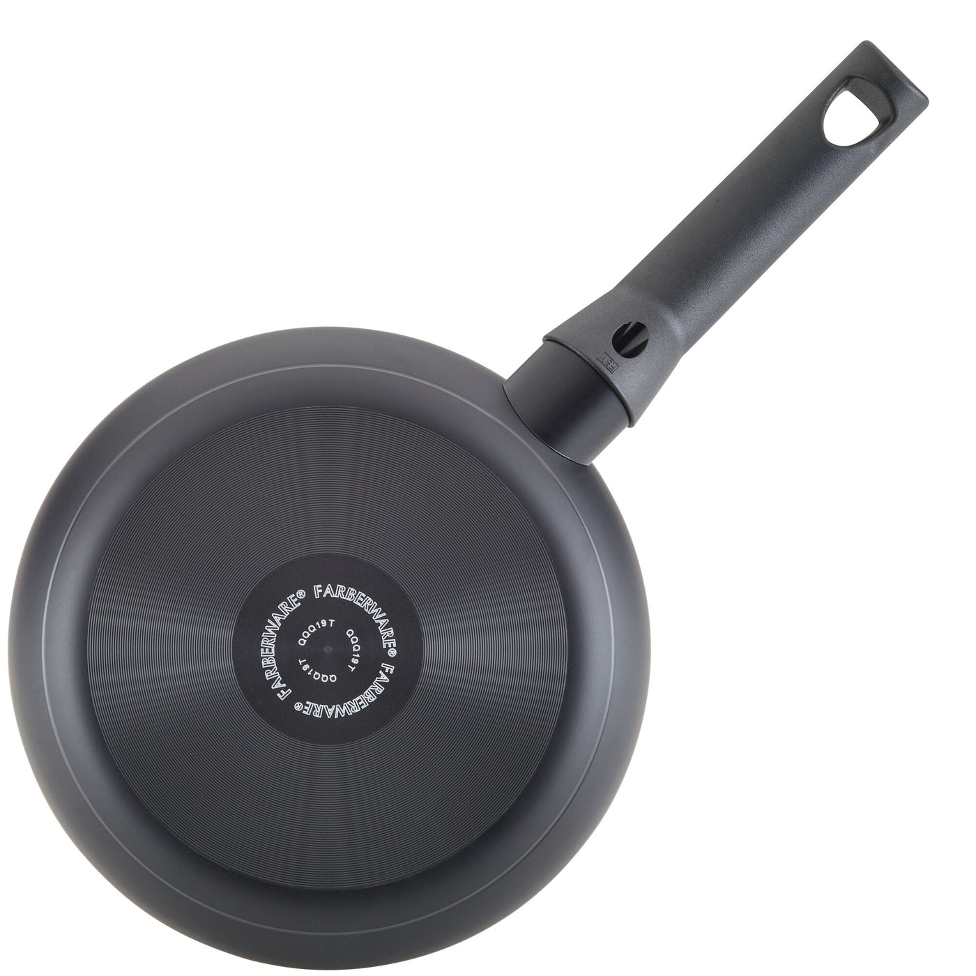 Ultra-durable non-stick frying pan with an ergonomic handle from the Power Base 12-Piece Cookware Set, viewed from above.