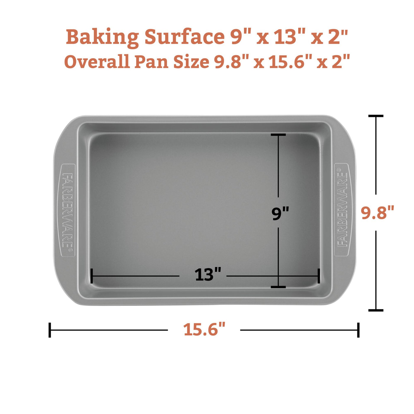 The 4-Piece Nonstick Cookie Pan and Cake Pan Set in gray offers a nonstick surface for effortless food release, complete with clearly labeled dimensions and baking surface area. Perfect for versatile use, this oven-safe set ensures even cooking results every time.