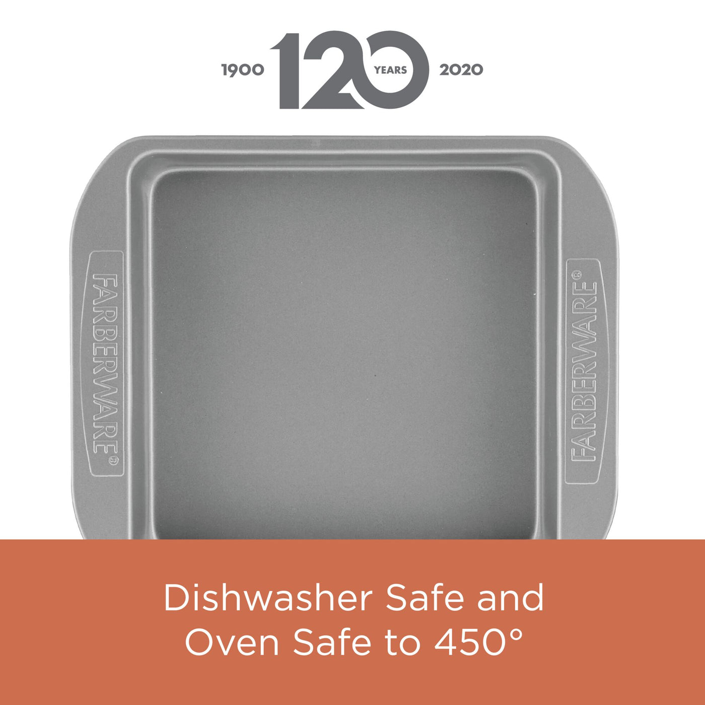The square baking pan from the 4-Piece Nonstick Cookie Pan and Cake Pan Set boasts a nonstick surface and is both dishwasher safe and oven safe up to 450°.