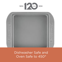 The square baking pan from the 4-Piece Nonstick Cookie Pan and Cake Pan Set boasts a nonstick surface and is both dishwasher safe and oven safe up to 450°.