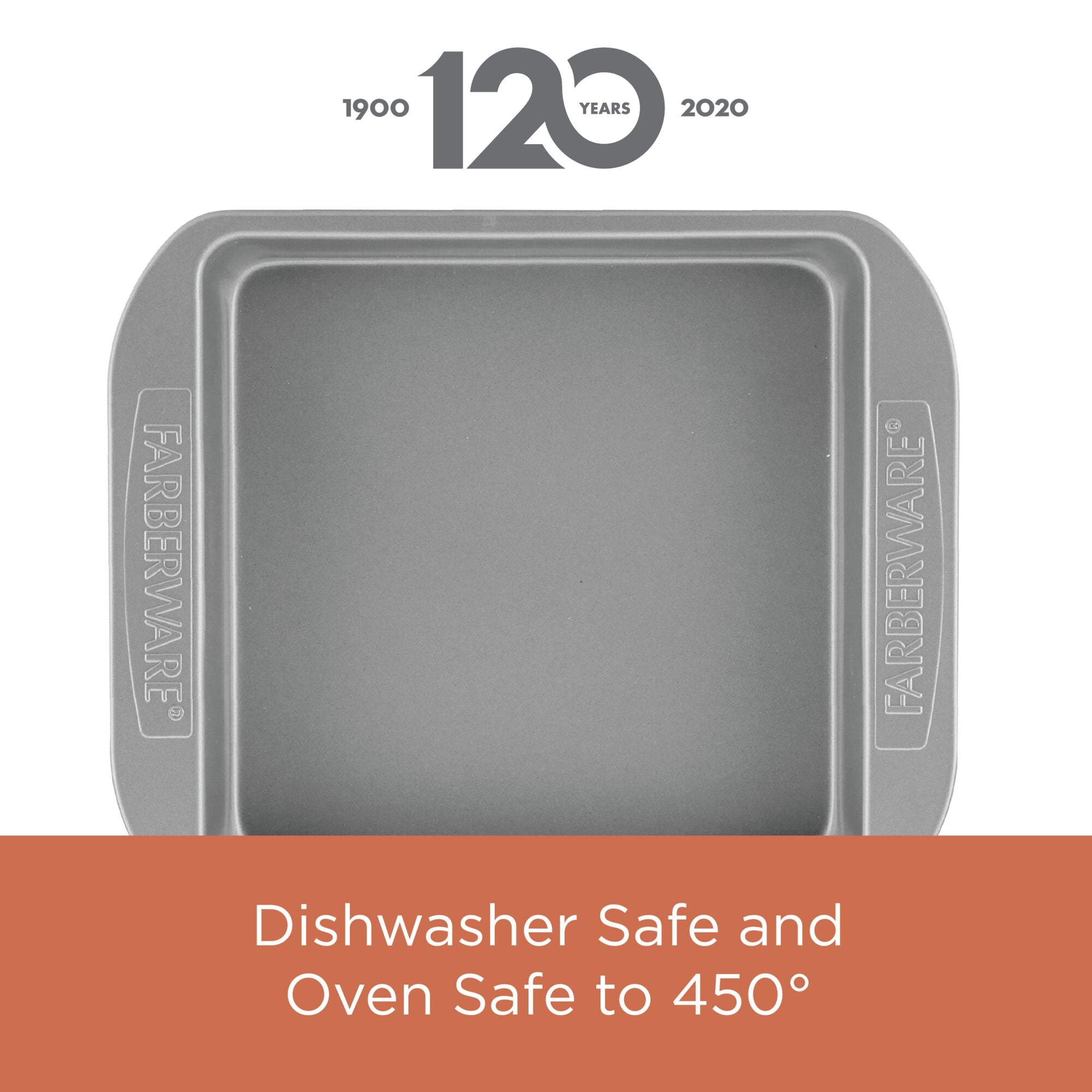 The square baking pan from the 4-Piece Nonstick Cookie Pan and Cake Pan Set boasts a nonstick surface and is both dishwasher safe and oven safe up to 450°.