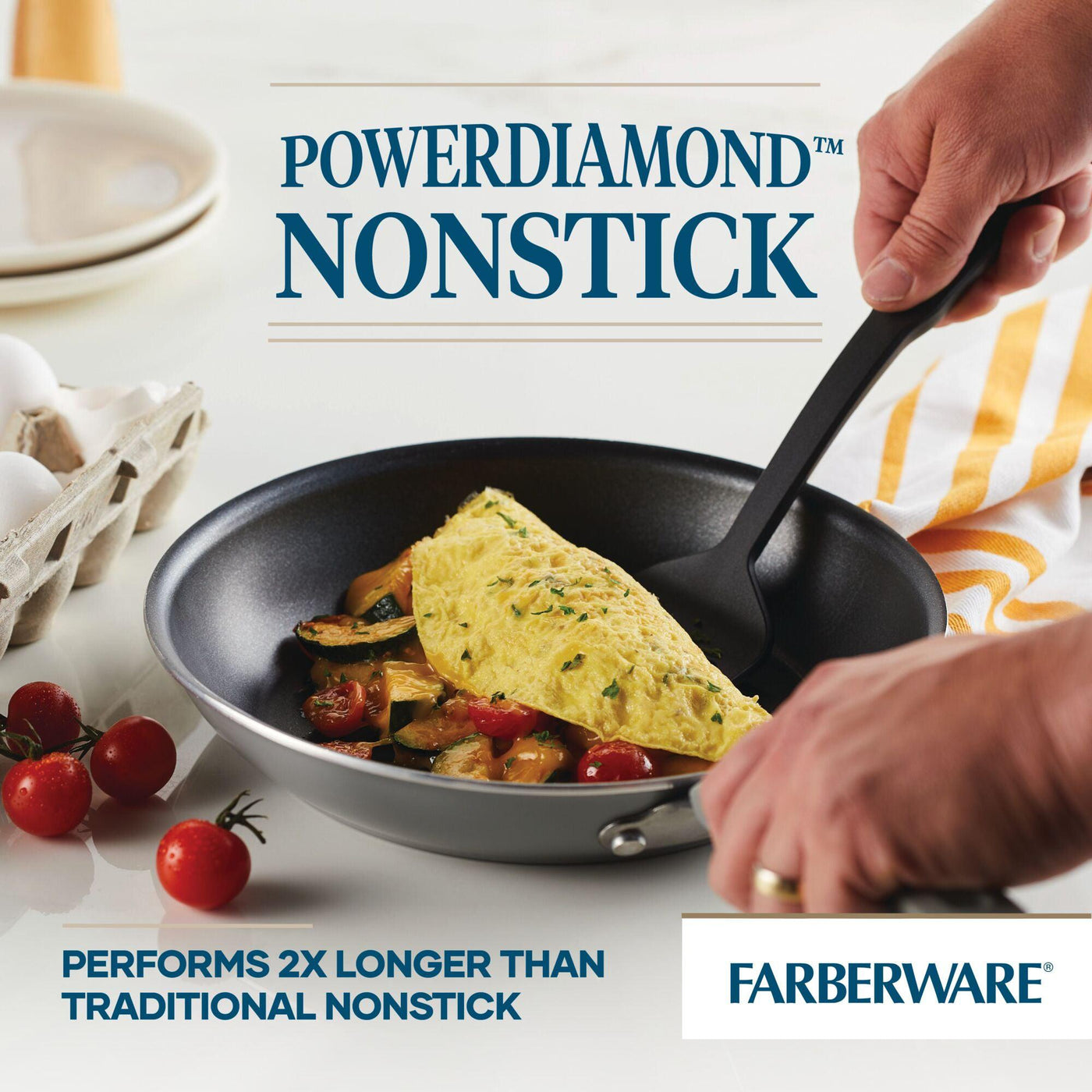 Using the 12-Piece Nonstick Cookware Set, a person skillfully cooks an omelet, expertly tossing in fresh vegetables for a delightful breakfast.
