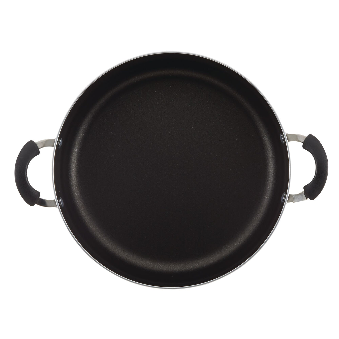 Top view of the 14-Inch Nonstick Family Pan, ideal for preparing large portions of cherished family recipes, featuring two sturdy handles on a white background.