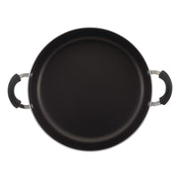 Top view of the 14-Inch Nonstick Family Pan, ideal for preparing large portions of cherished family recipes, featuring two sturdy handles on a white background.