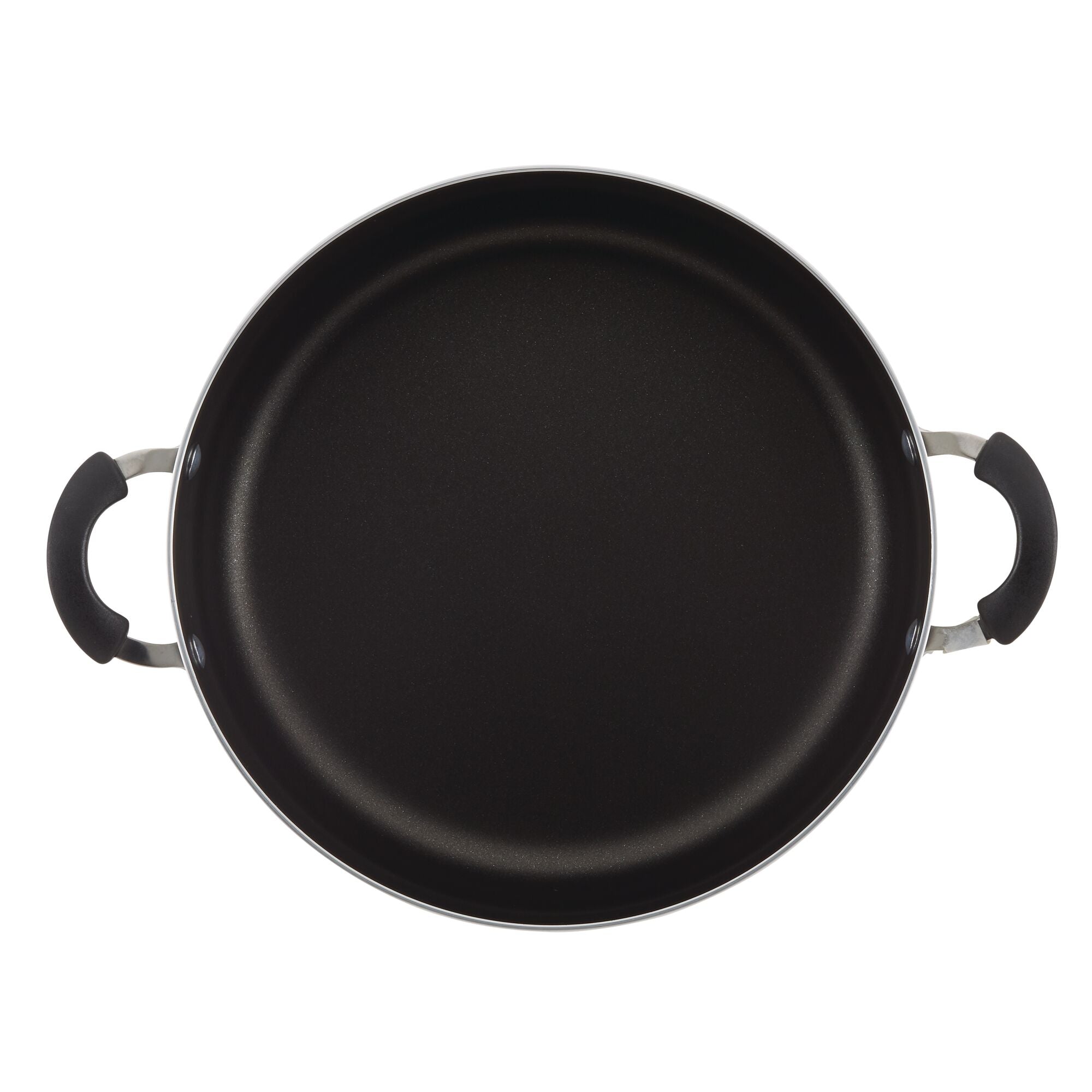 Top view of the 14-Inch Nonstick Family Pan, ideal for preparing large portions of cherished family recipes, featuring two sturdy handles on a white background.