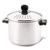 The Classic Series Stainless Steel 8-Quart Stockpot with a straining lid and sturdy handles is ideal for big batch cooking.