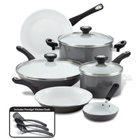 12-Piece Nonstick Cookware Set showcased on white, featuring high-performance pots, pans, lids, and cooking tools.
