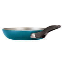 15-Piece Nonstick Cookware Set featuring a blue aluminum frying pan with a black handle on a white background.