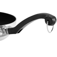 The Classic Series Stainless Steel 15-Piece Cookware Set includes a nonstick frying pan with a black handle and hanging loop, displayed on a white background. Its dishwasher-safe design makes it an essential addition to any kitchen collection.