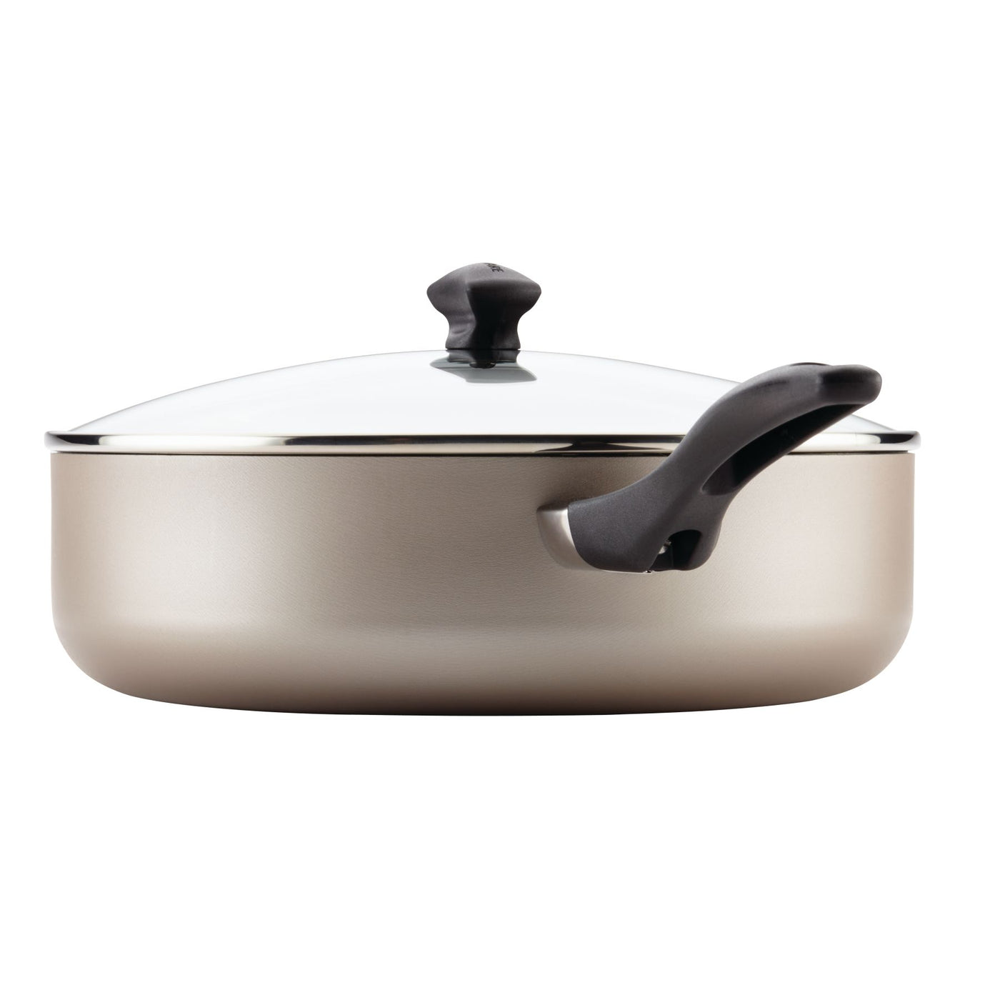 The 6-Quart Nonstick Jumbo Cooker comes with a glass lid and black handles, ideal for making party-sized portions. Additionally, it's dishwasher safe, ensuring easy cleanup.