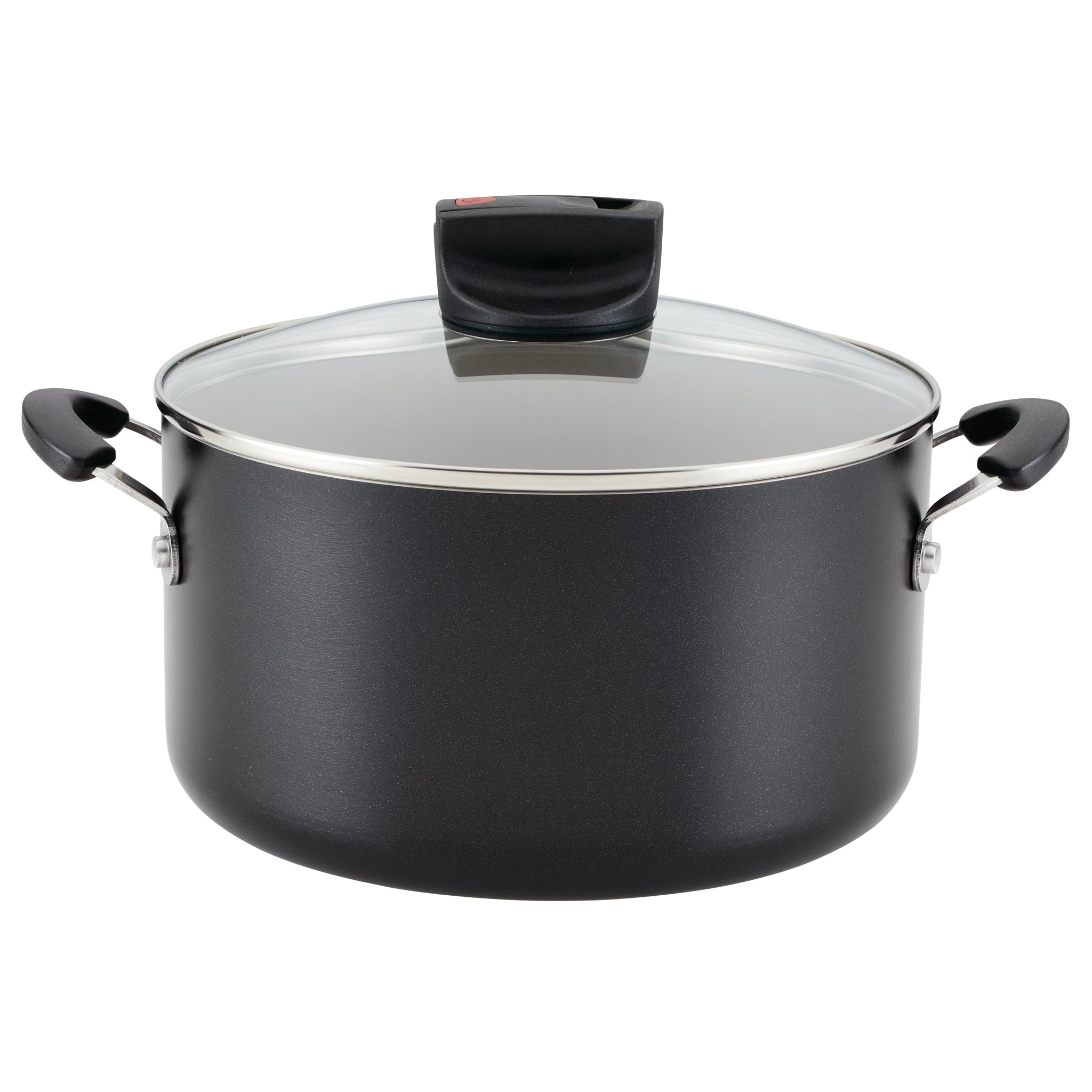 The 6-Quart Nonstick Stockpot with Lid from Farberware's Smart Control line boasts a DiamondMax nonstick surface for added durability, and it includes a glass lid and side handles for convenient use.