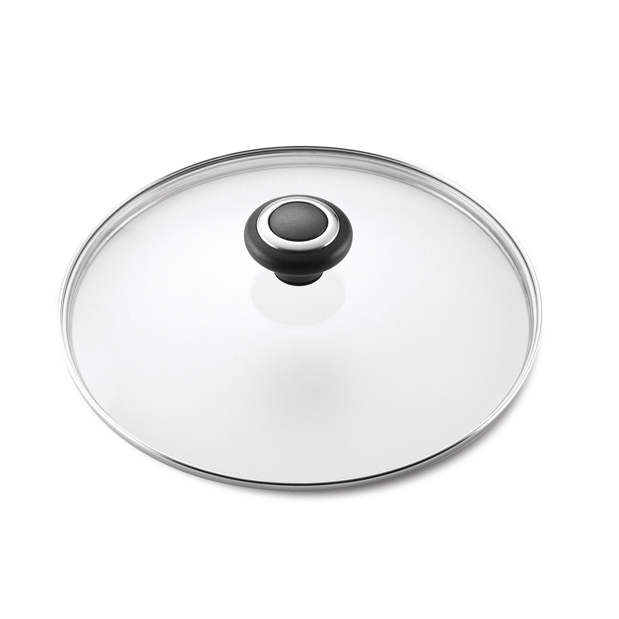 The Glass Replacement Lid boasts a shatter-resistant glass design featuring a black knob, expertly crafted to seal in heat and flavor for your culinary creations.