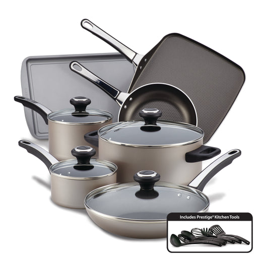 17 Pieces Hard Anodized Nonstick Cookware Pots and Pans Set - Costway
