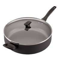 Introducing the 6-Quart Nonstick Jumbo Cooker: This spacious black skillet is ideal for serving party-sized portions and comes equipped with a glass lid and dual handles. Additionally, it is dishwasher safe, ensuring effortless cleanup.