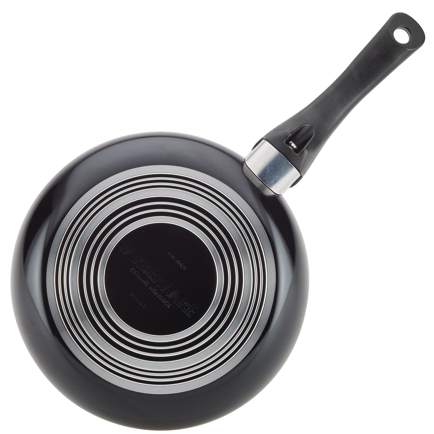 The 8-Inch Copper Ceramic Nonstick Egg Poacher, with a sleek black finish and concentric circles on the bottom, is viewed from above as your brunch superstar. It's perfect for crafting the ultimate eggs Benedict or serving as an efficient egg poacher.