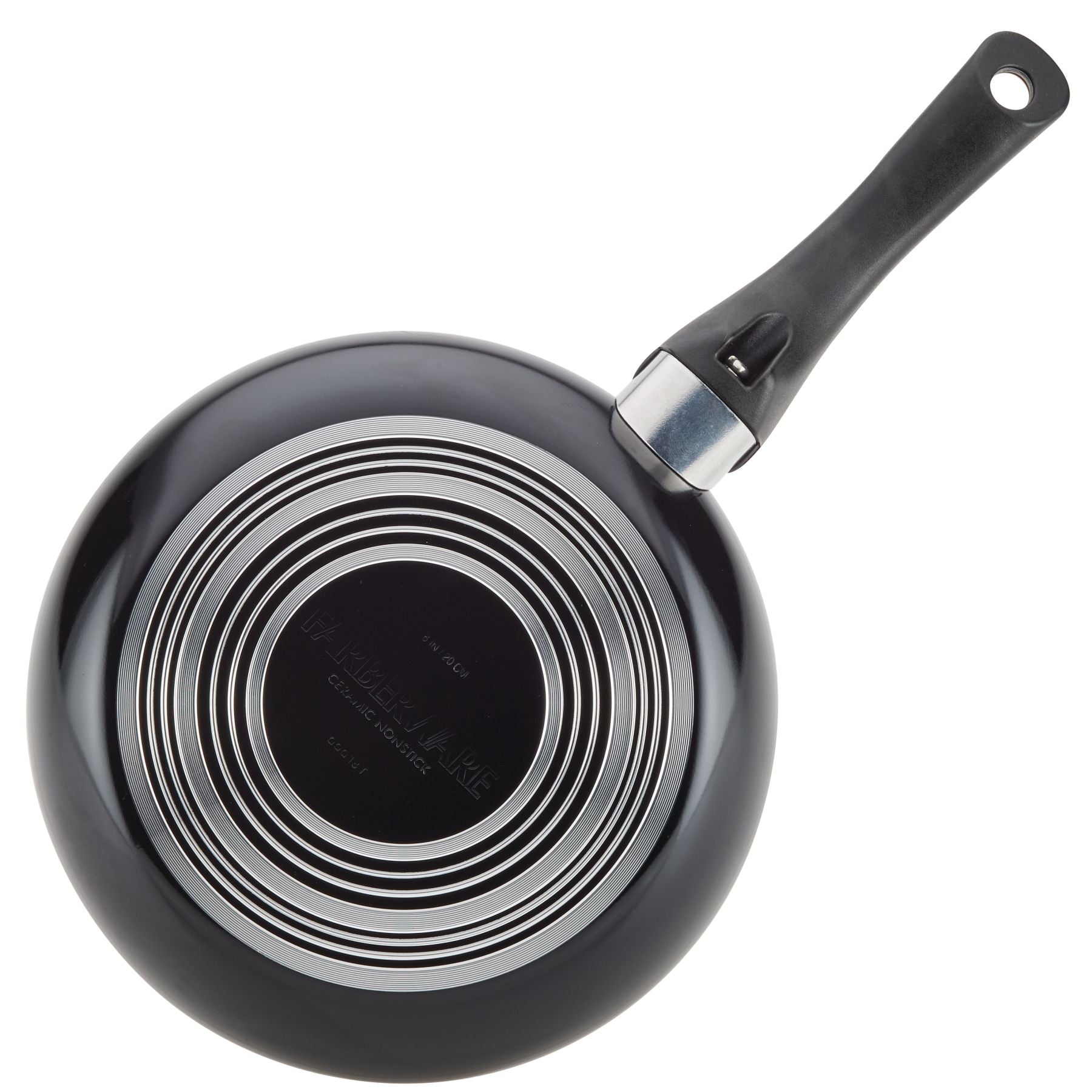 The 8-Inch Copper Ceramic Nonstick Egg Poacher, with a sleek black finish and concentric circles on the bottom, is viewed from above as your brunch superstar. It's perfect for crafting the ultimate eggs Benedict or serving as an efficient egg poacher.
