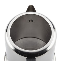 The Yosemite Percolator Coffee Maker, constructed from heavy-duty stainless steel, is viewed from above, showcasing its empty interior—a perfect blend of durability and style.