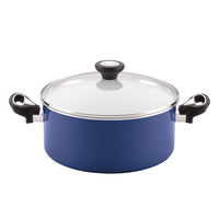Blue cooking pot featuring a lid and black handles on both sides, included in our 12-Piece Nonstick Cookware Set, part of our high-performance kitchenware collection.