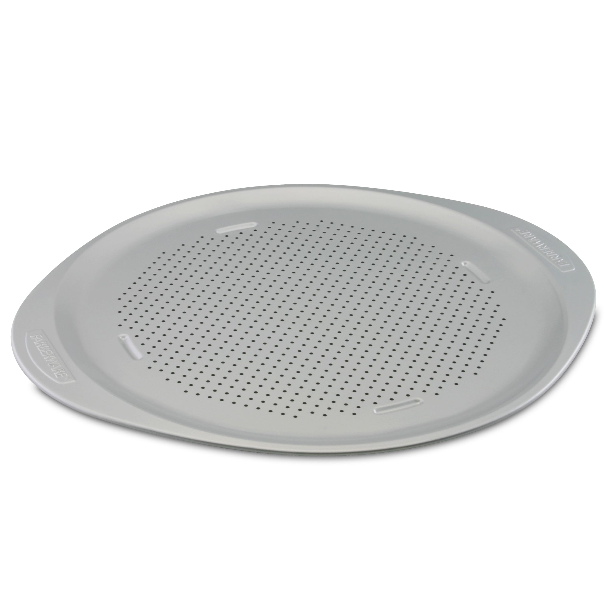 Nonstick Pizza Pan on a white background, ideal for achieving crispy crusts with its perforated design.