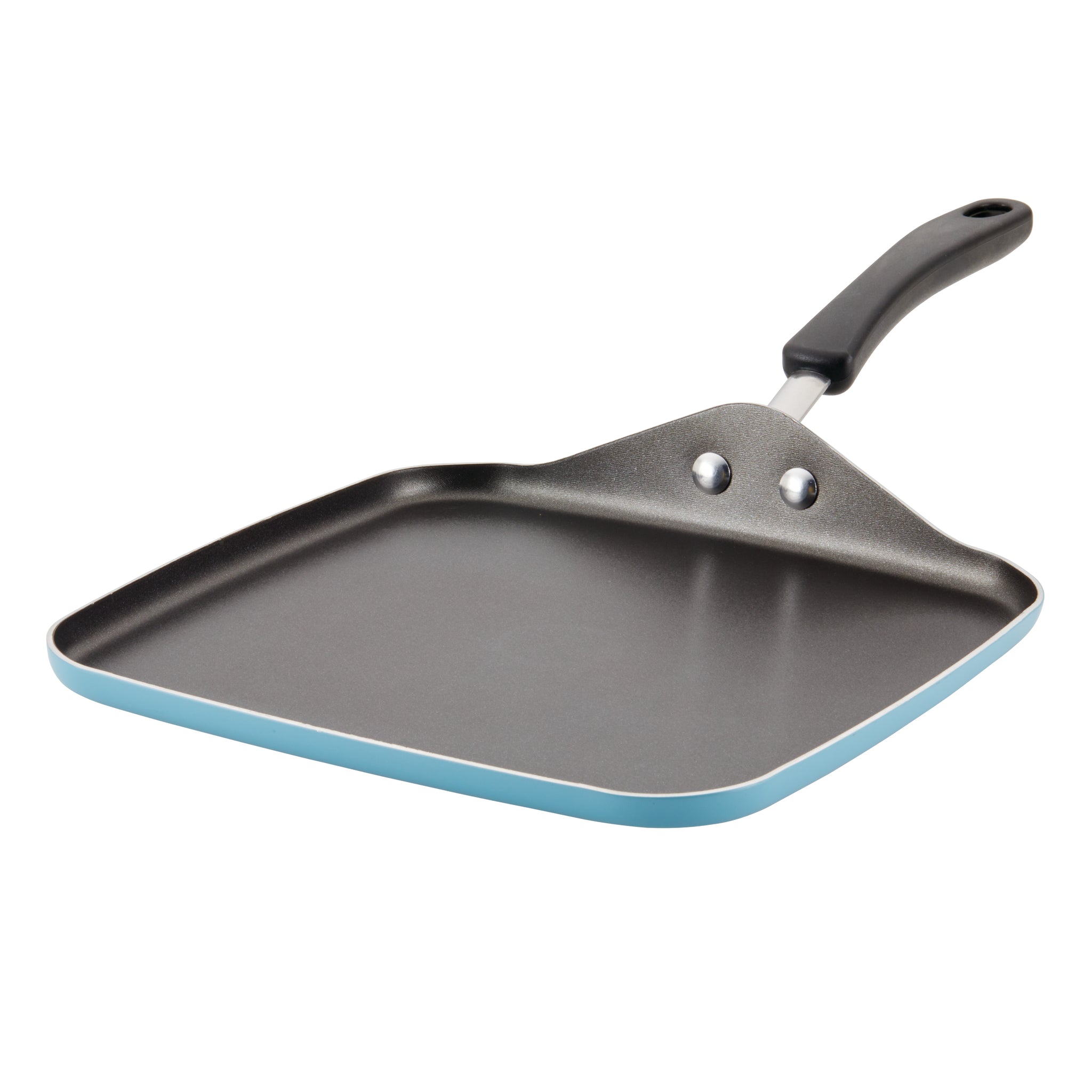 The 11-Inch Nonstick Square Griddle by Farberware showcases an Aluminum DiamondMax Nonstick surface, providing outstanding durability with its square design and elegant black handle.