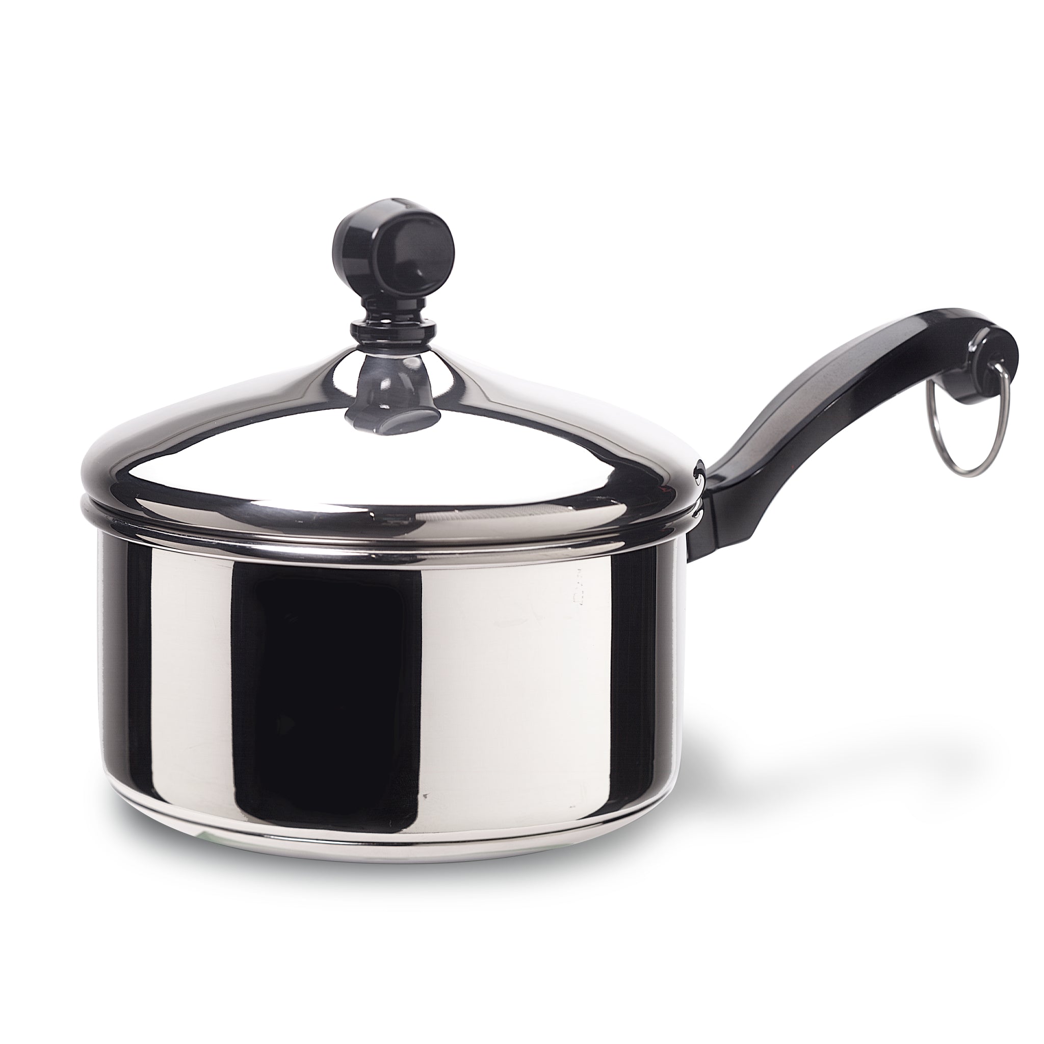 The Classic Series Stainless Steel Saucepan, complete with a lid and a sleek black handle, embodies modern performance in your kitchen.