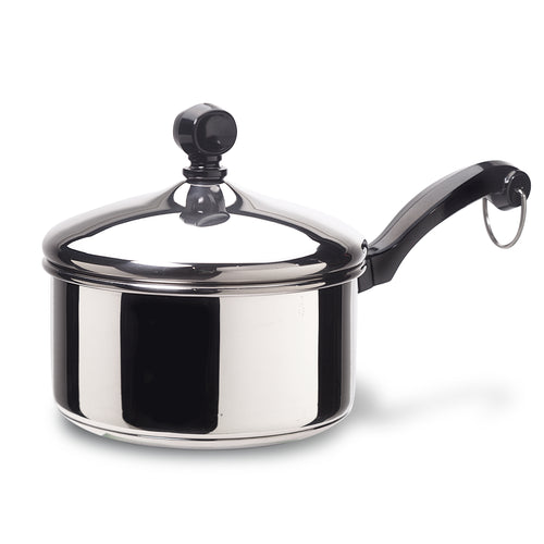 The Classic Series Stainless Steel Saucepan, complete with a lid and a sleek black handle, embodies modern performance in your kitchen.