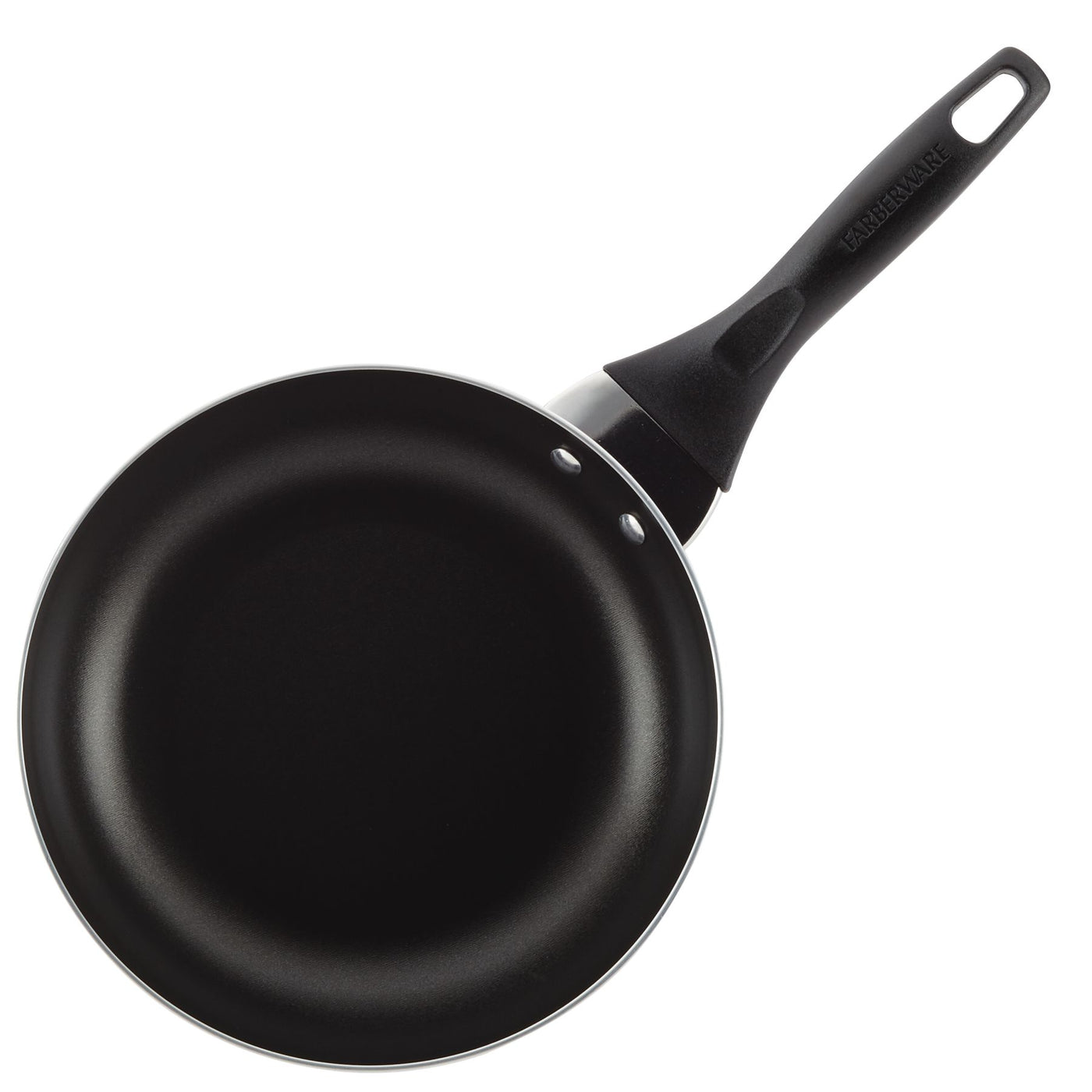 Part of the stylish 15-Piece Nonstick Cookware Set, this black frying pan boasts a durable aluminum construction and a sleek black handle, as seen from above.