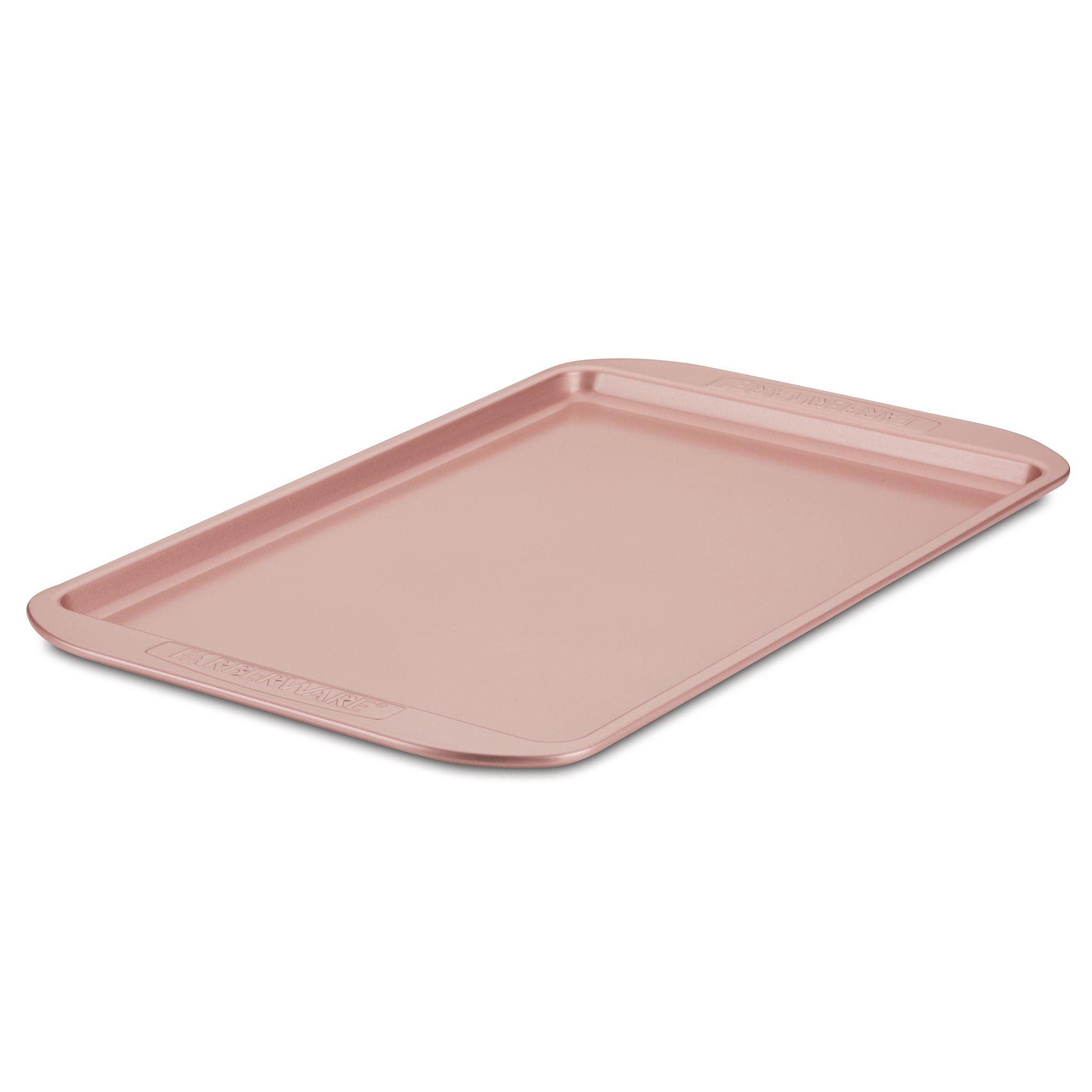 The Cookie Pan, with its rose gold finish, stands out beautifully against a white background. Its nonstick surface guarantees effortless baking and easy cleanup, making it perfect for cookies.