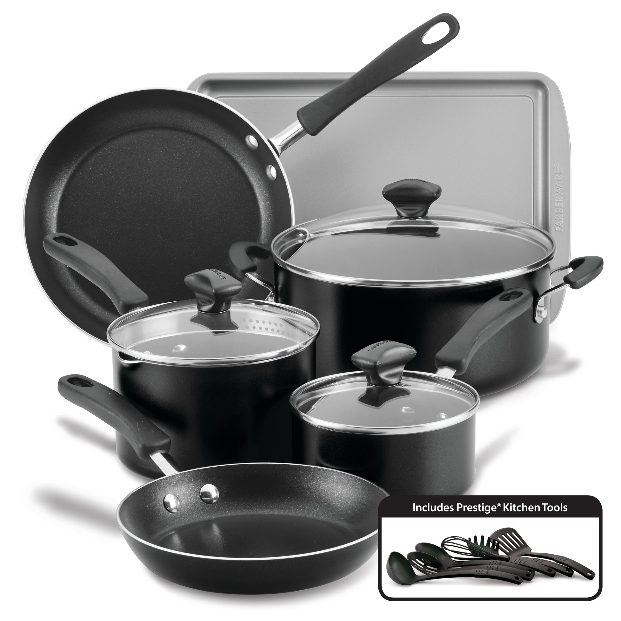 Explore our 15-Piece Nonstick Cookware Set, crafted with heavy gauge aluminum and advanced DiamondMax technology. This collection includes pots, pans, lids, and kitchen utensils designed for outstanding durability and superior heat distribution, providing a seamless culinary experience with premium nonstick surfaces.