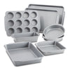 The 8-Piece Nonstick Bakeware Set is elegantly showcased on a white background, offering easy cleanup.